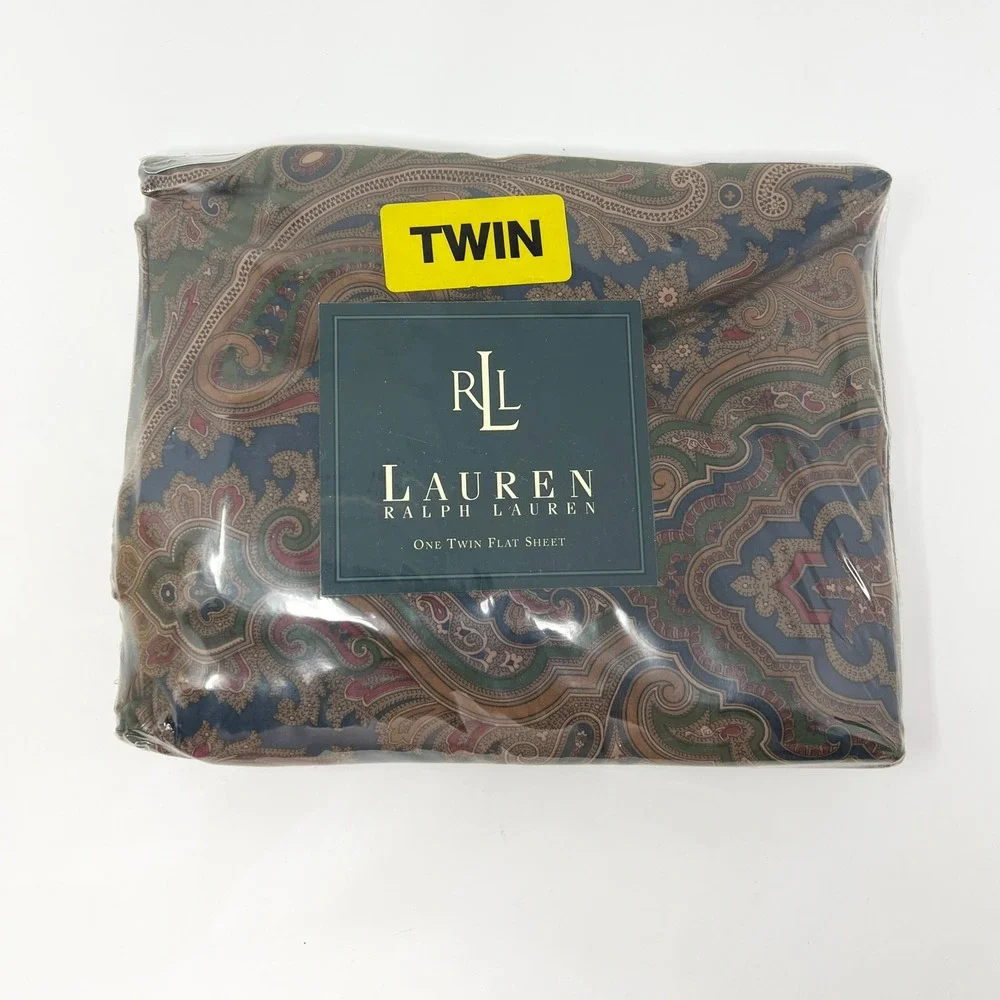 Lauren Ralph Lauren Twin Flat Sheet Paisley‎ Navy Burgundy 100% Cotton 200TC NEW
